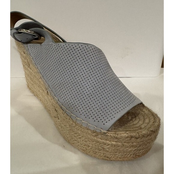 Marc Fisher Espadrilles Mandela Wedge Women’s 9.5 Ice Blue Leather Raffia Heel - Picture 7 of 10
